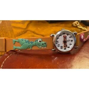 Boy's 27mm Silver Tone Dinos Watch, Resin Dinosaur Band